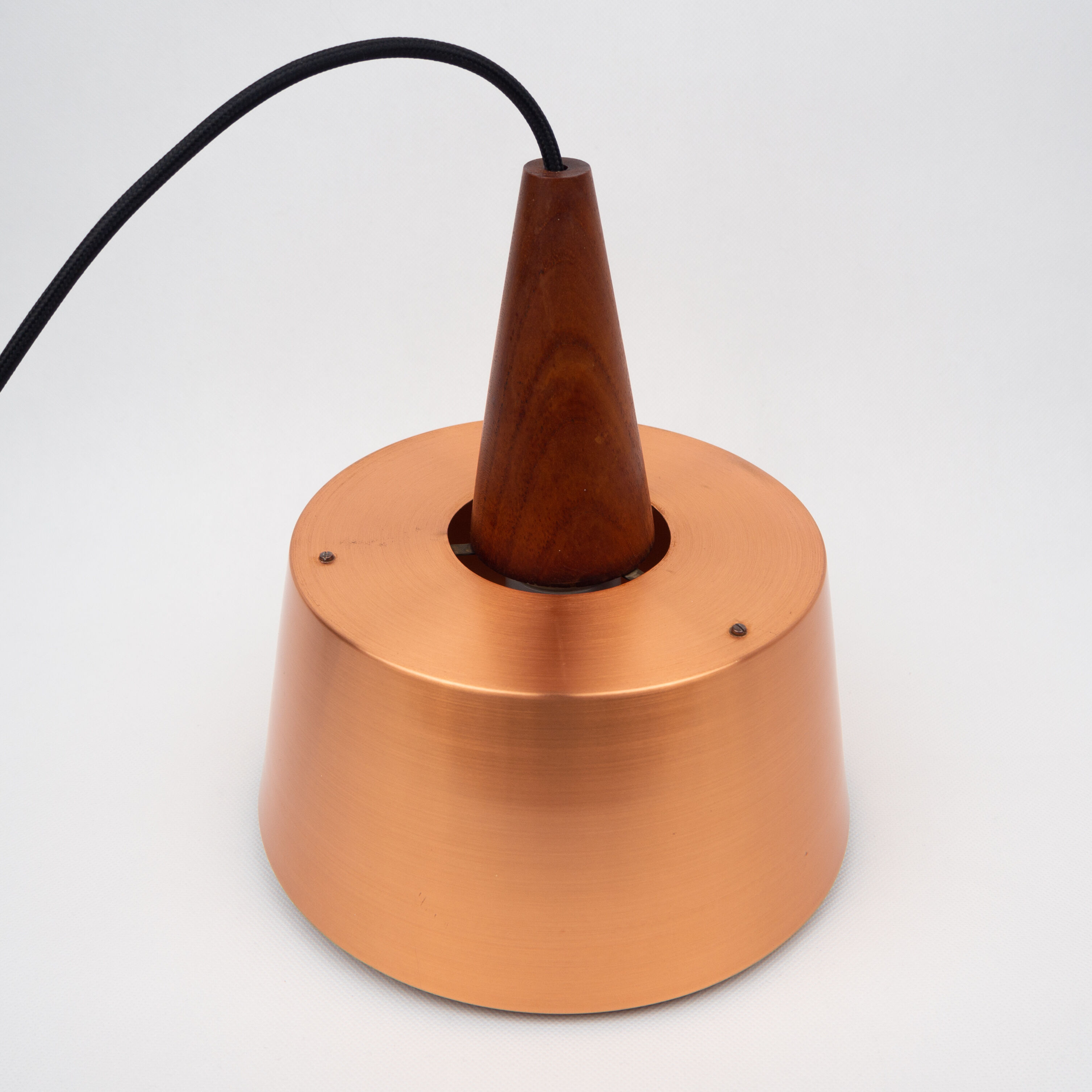 Danish vintage copper and teak lamp, 1960s