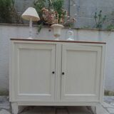 Vintage beige sideboard, oak top.