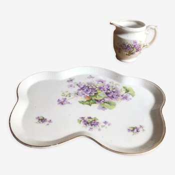 Cake dish and milk jug porcelain purple pattern