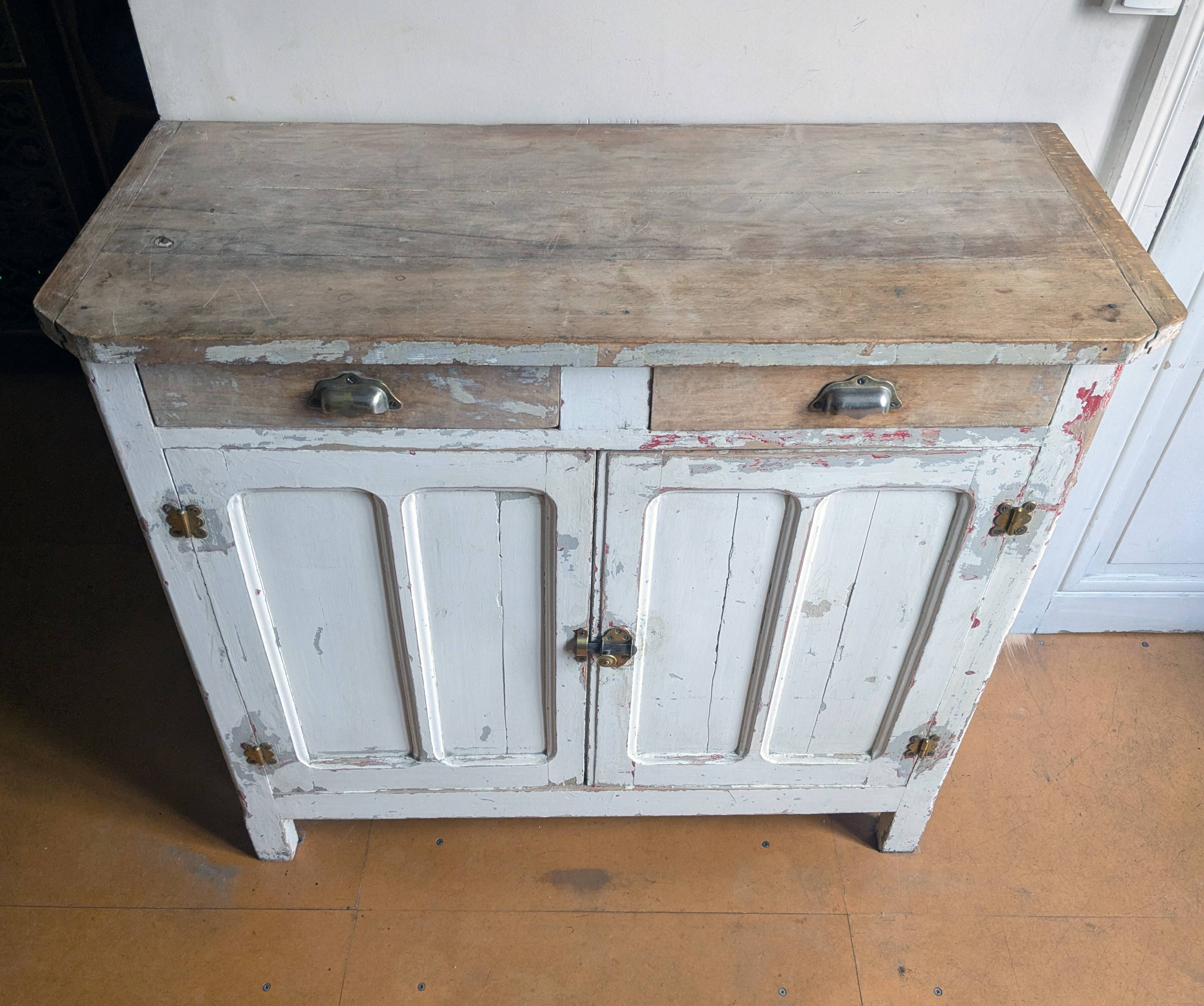 Vintage Parisian sideboard in its original patinated paint.