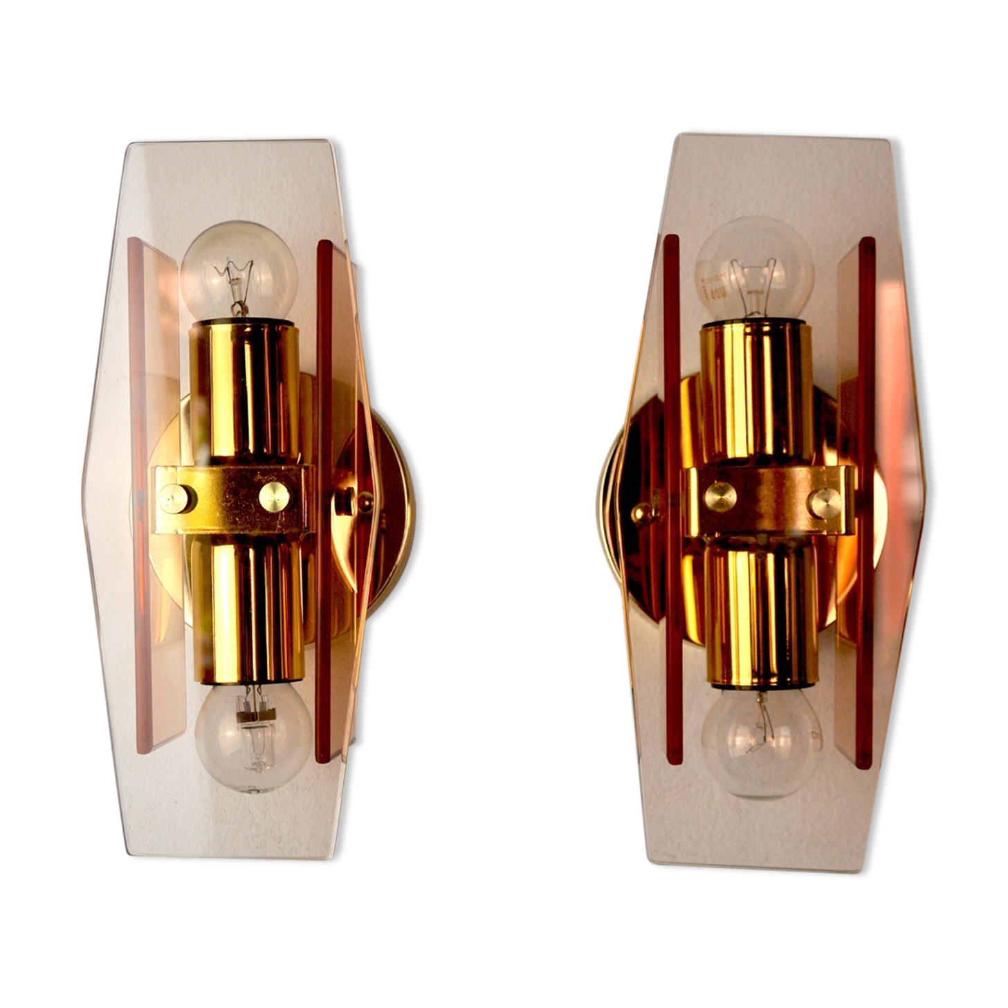 Pair of Veca wall lamps in Murano Glass Italy 1970