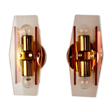 Pair of Veca wall lamps in Murano Glass Italy 1970
