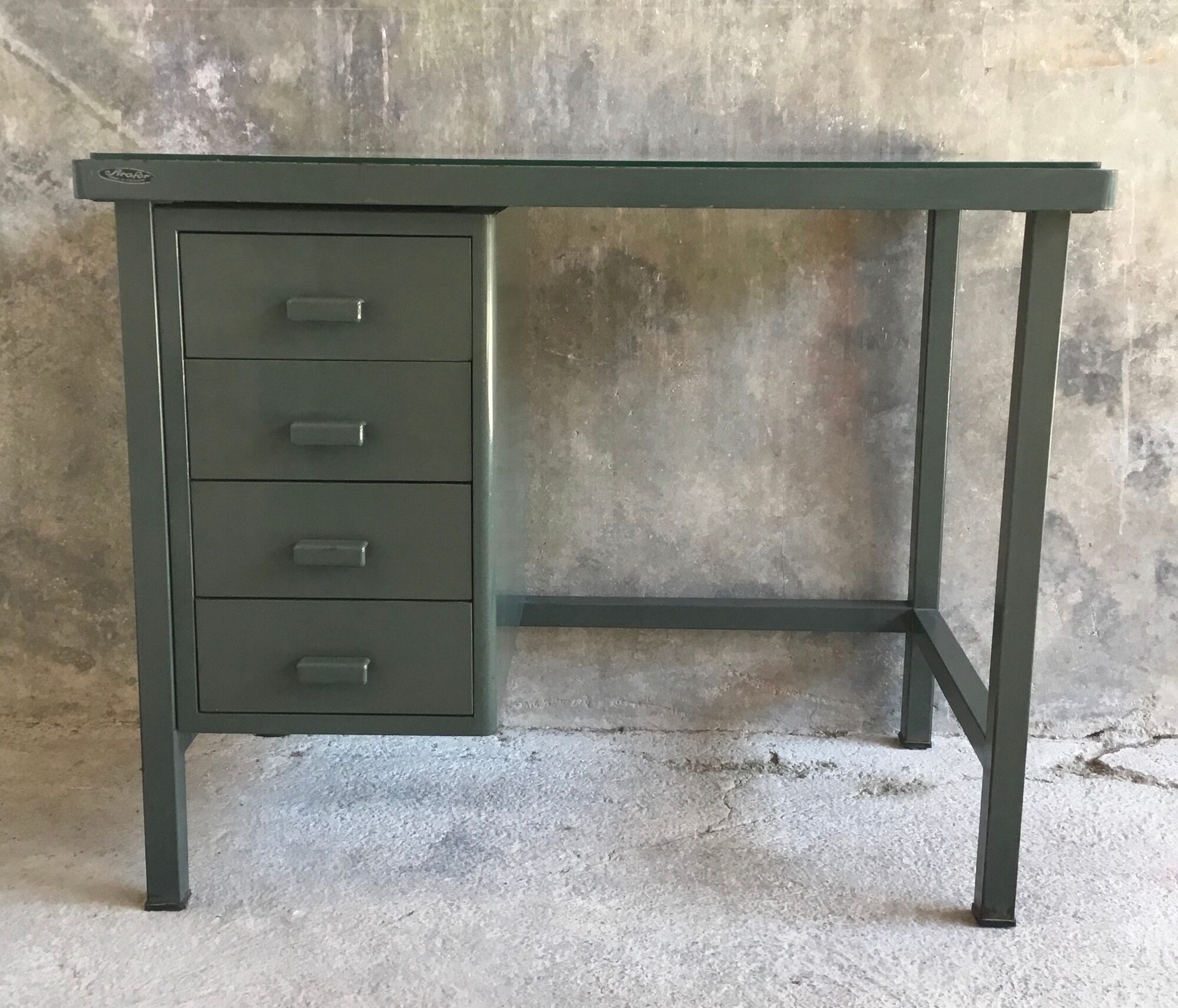 Small metal industrial desk with column of 4 drawers - industrial - 1960