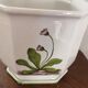 Cover - white ceramic pot decorated with stylized flowers.
