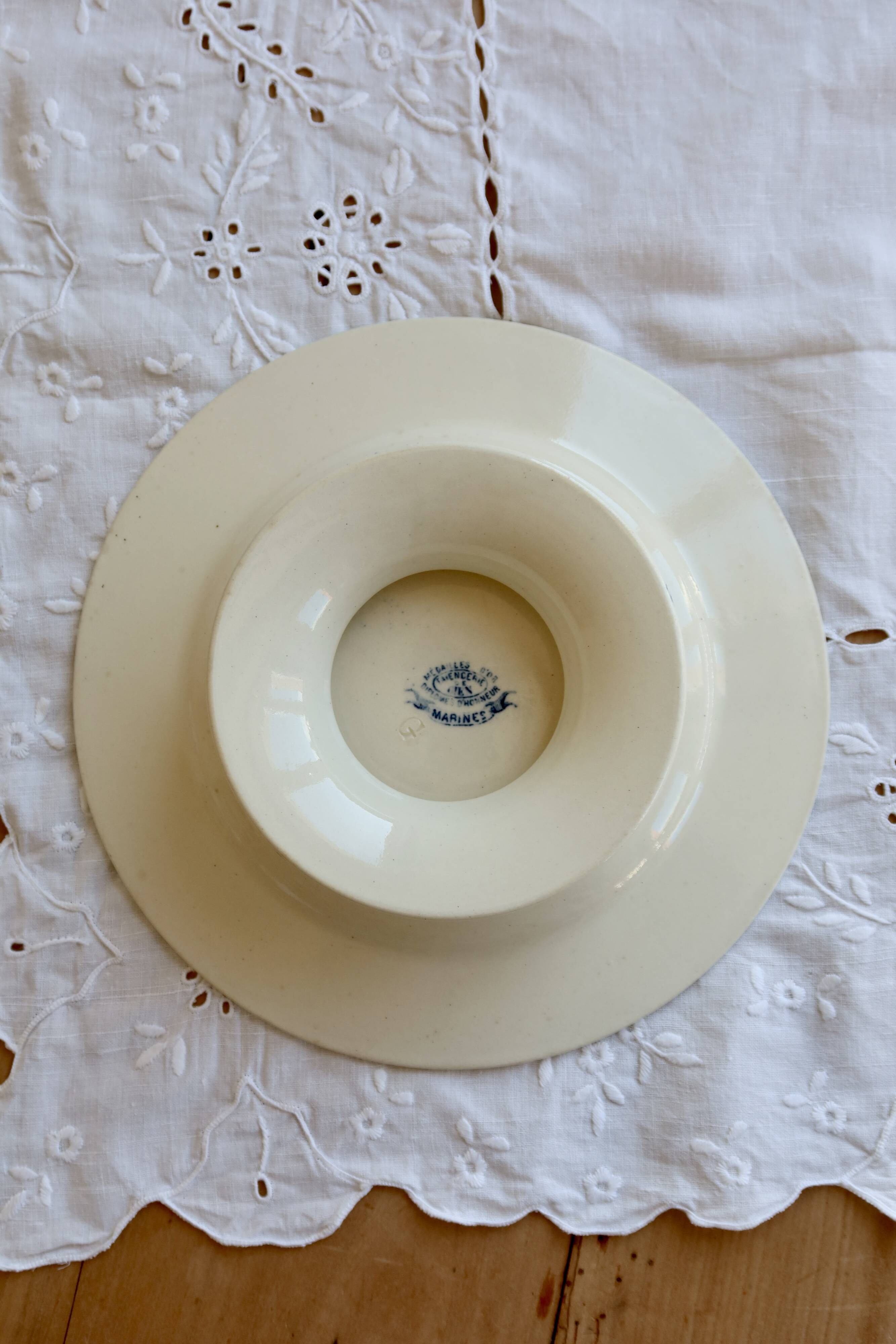 Antique Gien compote dish model Marines - 19th century - Blue marine landscape decoration