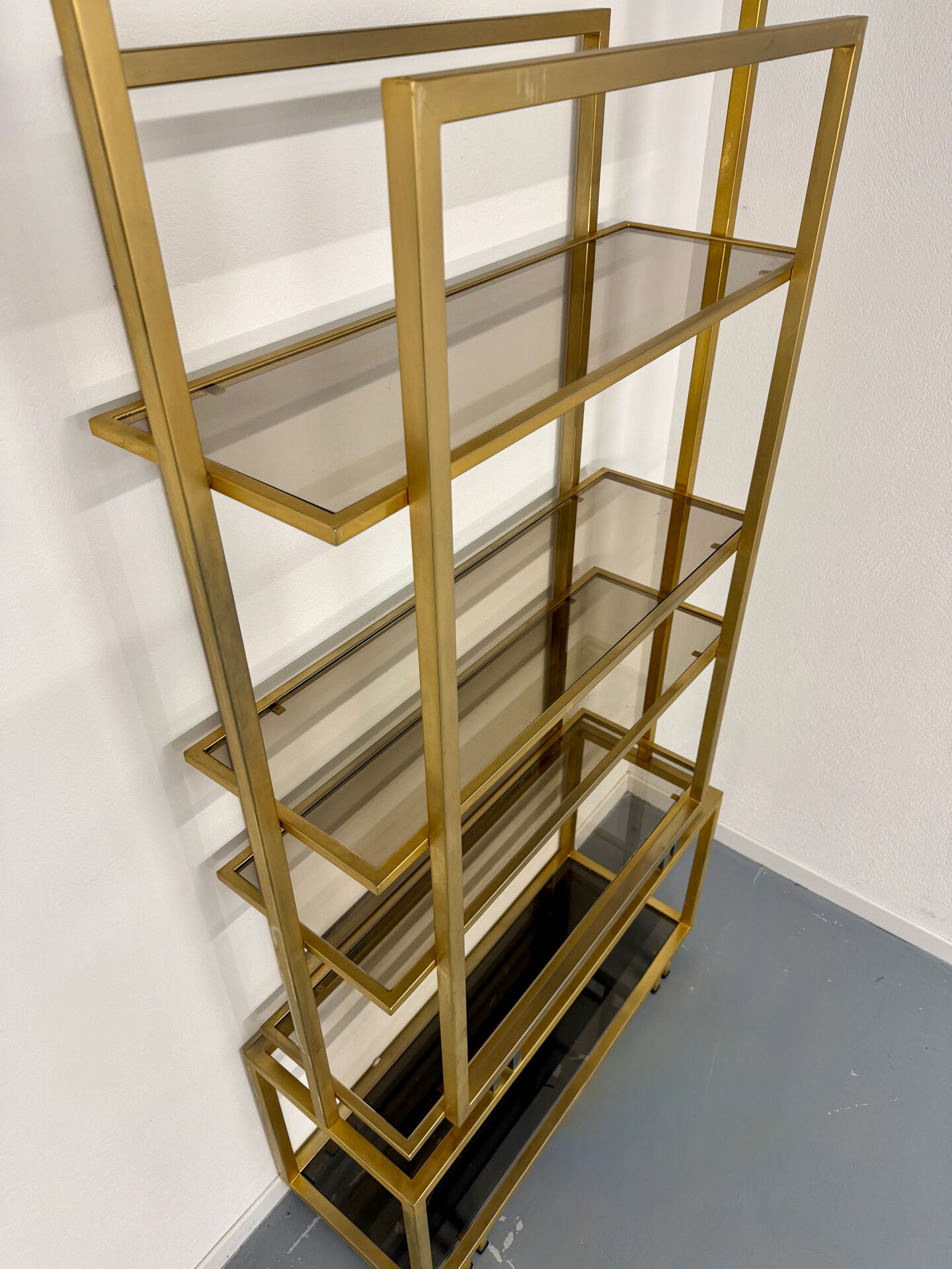 1970s vintage Italian design brass and glass shelf
