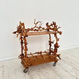 Mid-Century Bar Cart in Brown Burl, Plywood and Root Wood, 1960s