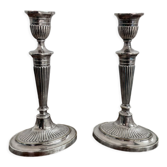 Antique, pair of candle holders, English, EPNS, silver plated, early twentieth century, hallmark, English