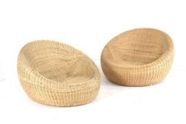 Set of 2 vintage Ikea wicker armchairs "donut"