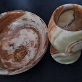 Jade egg cups and bowl 70'