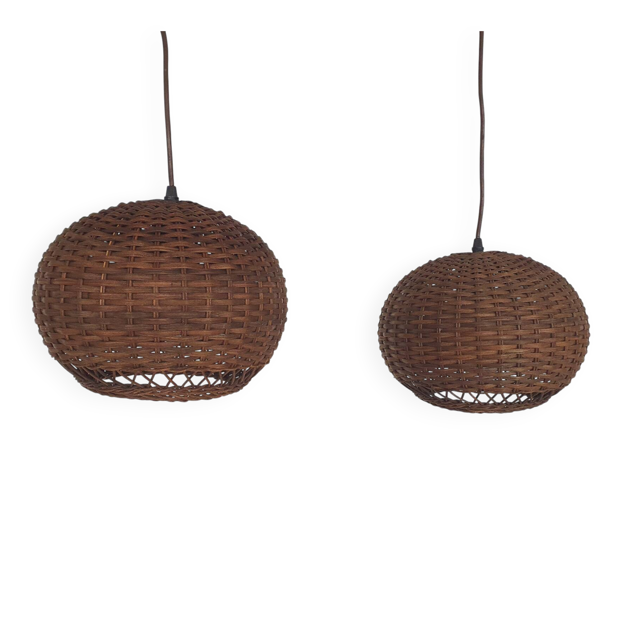Set of two rattan pendant lights, The Netherlands 1950's