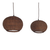 Set of two rattan pendant lights, The Netherlands 1950's