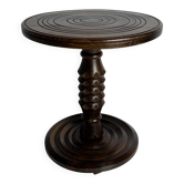 Table d'appoint en bois tourné de style brutaliste des années 50, dans le style de Charles Dudouyt.