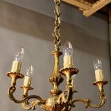 Bronze chandelier with 5 arms and its pair of 2-light wall sconces.
