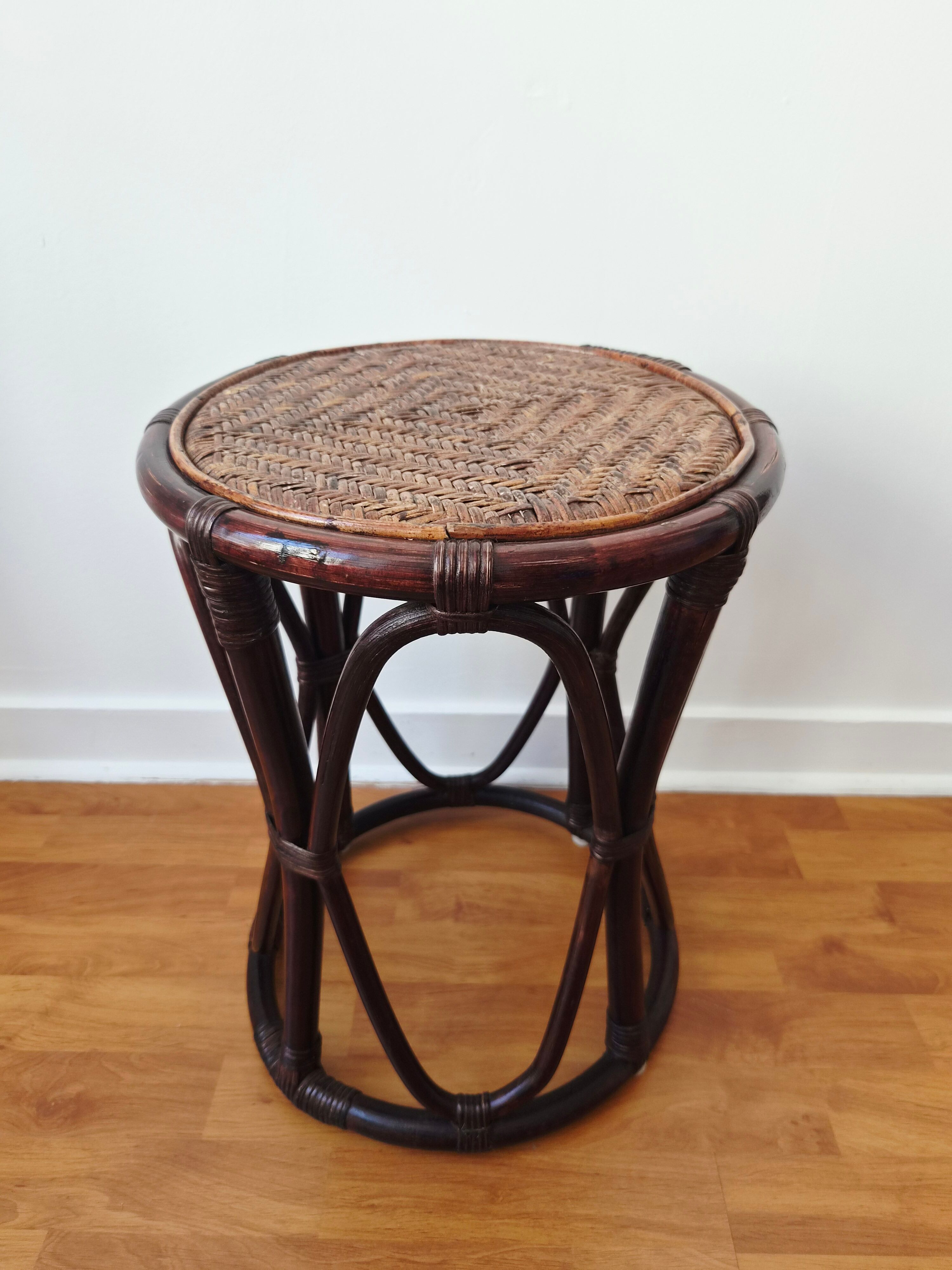 Tabouret/Sellette en rotin et cannage vintage - Années '60/'70