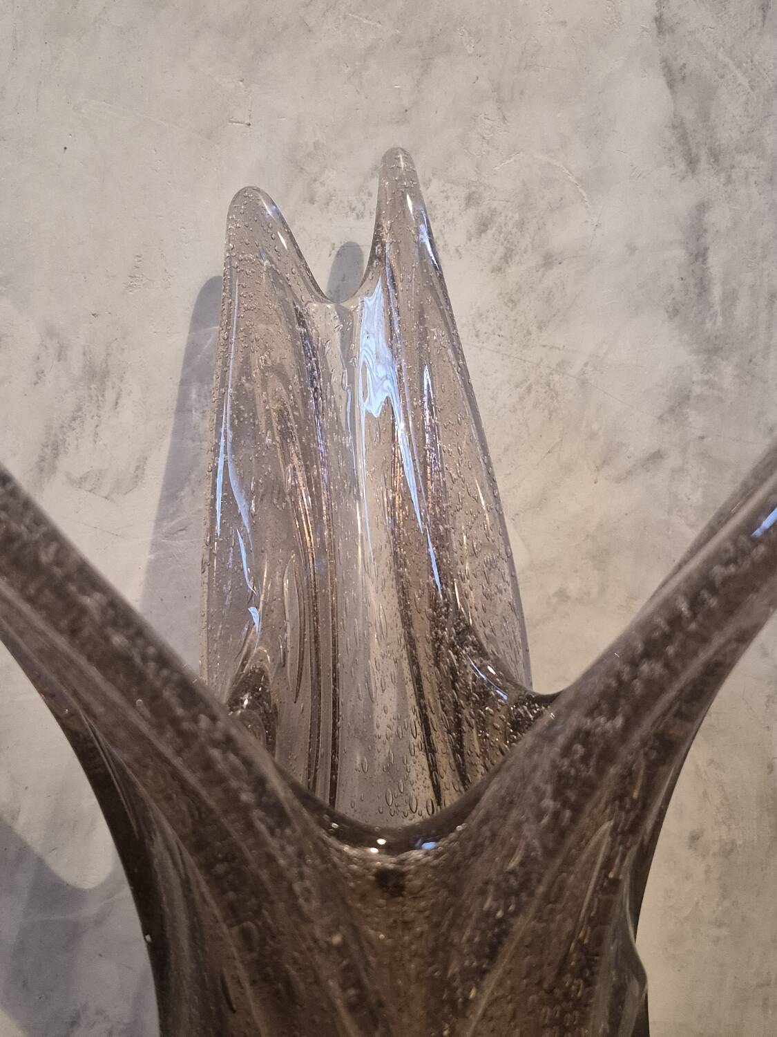 Vintage large blown glass vase with bubbles in mauve.