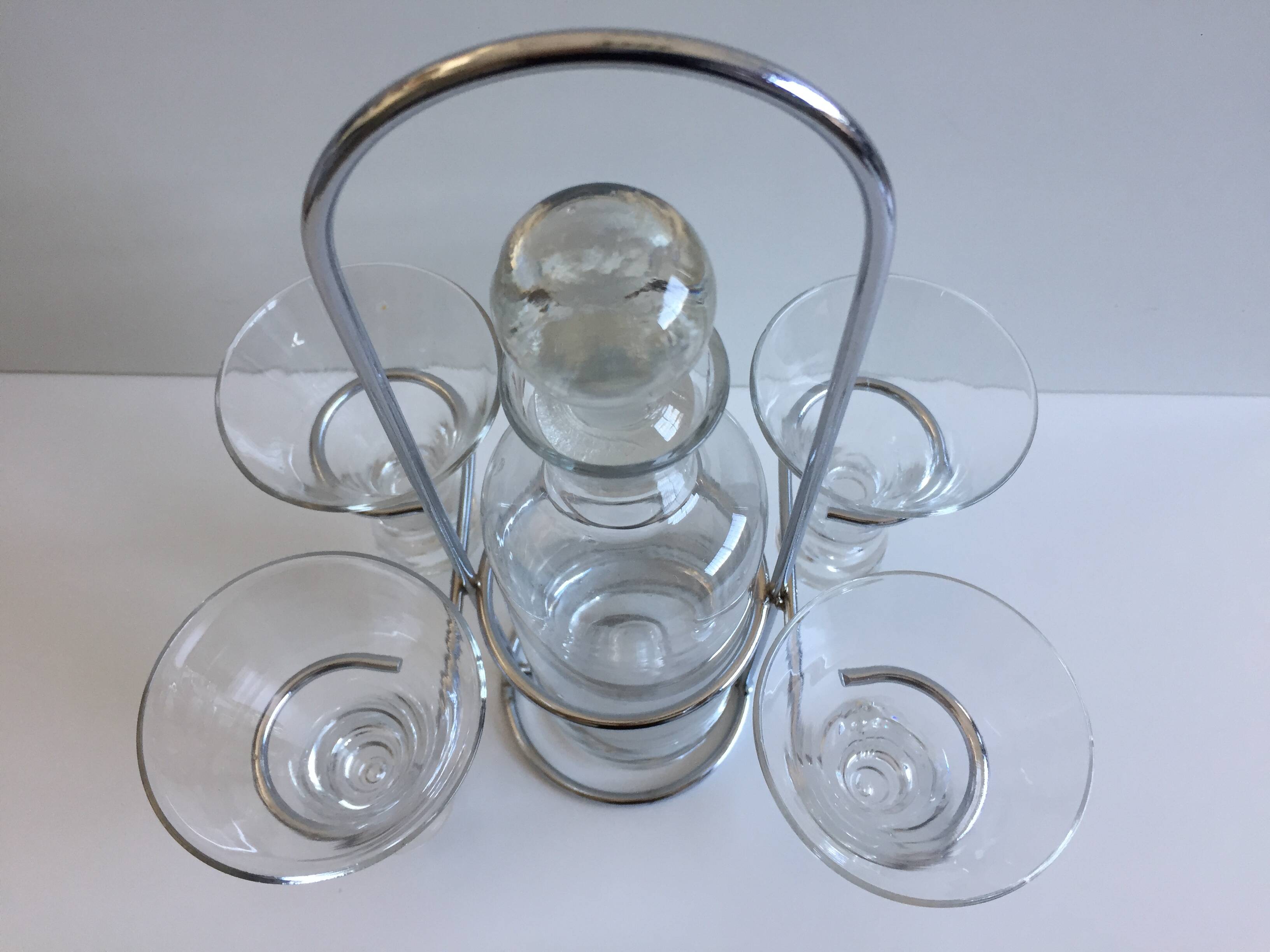 Portable alcohol digestive liquor service design glass & chromed metal stainless steel