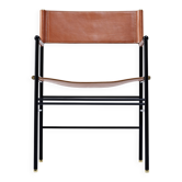 Timeless bar stool with a natural brown leather backrest.