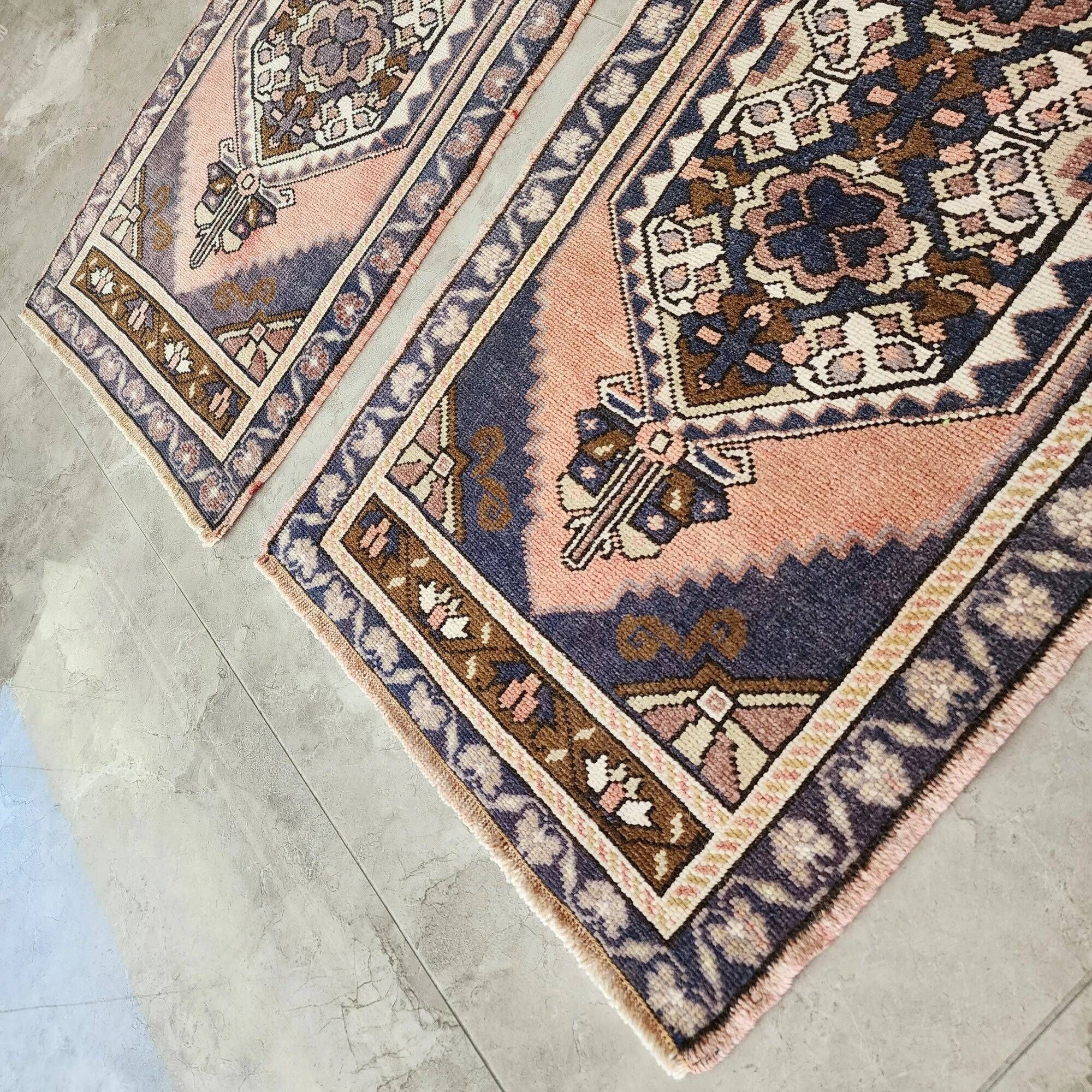Set of 2 vintage handmade Turkish rugs 54x105 cm
