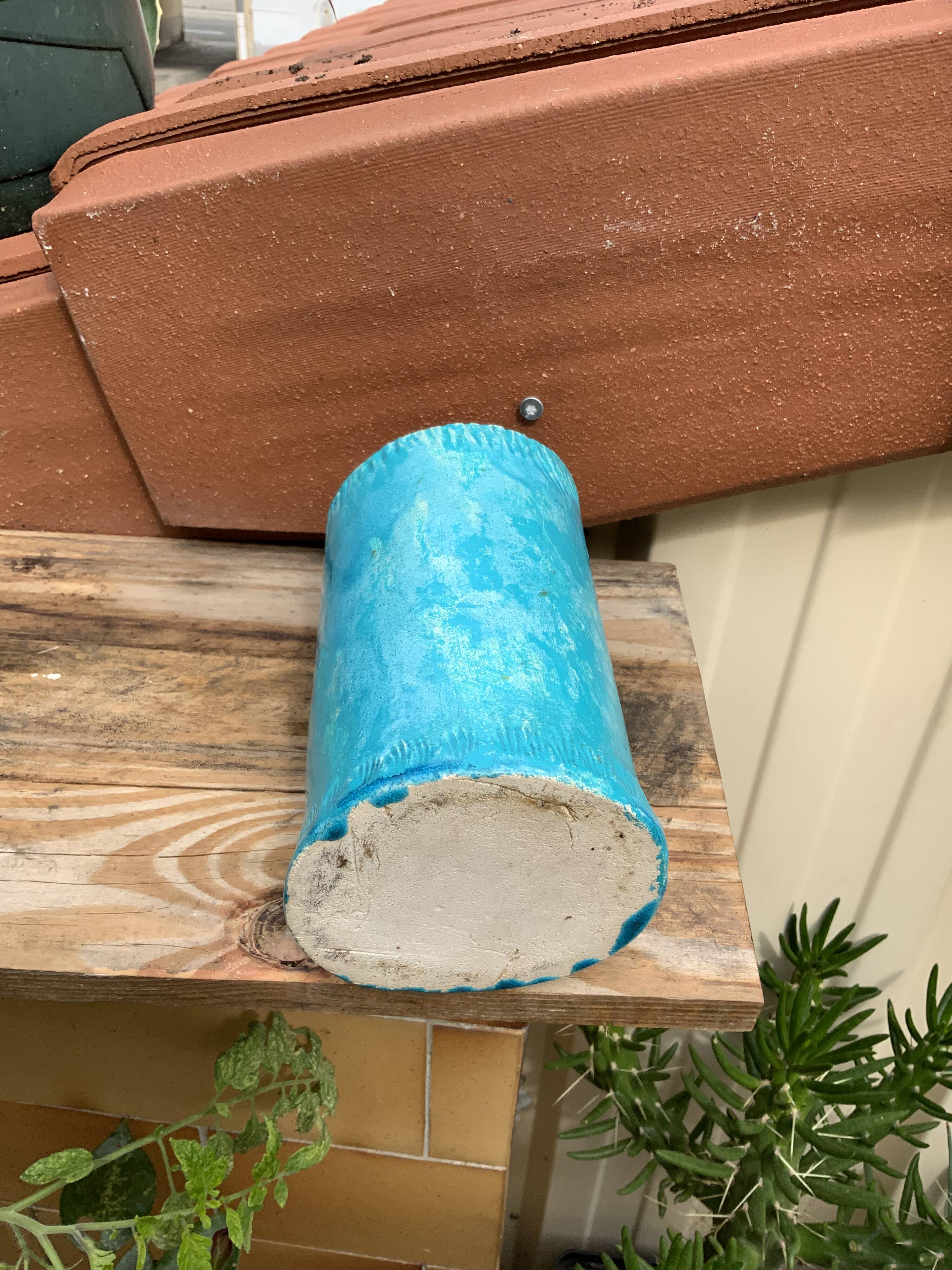 Vintage blue soliflore ceramic vase signed AI