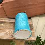 Vintage blue soliflore ceramic vase signed AI