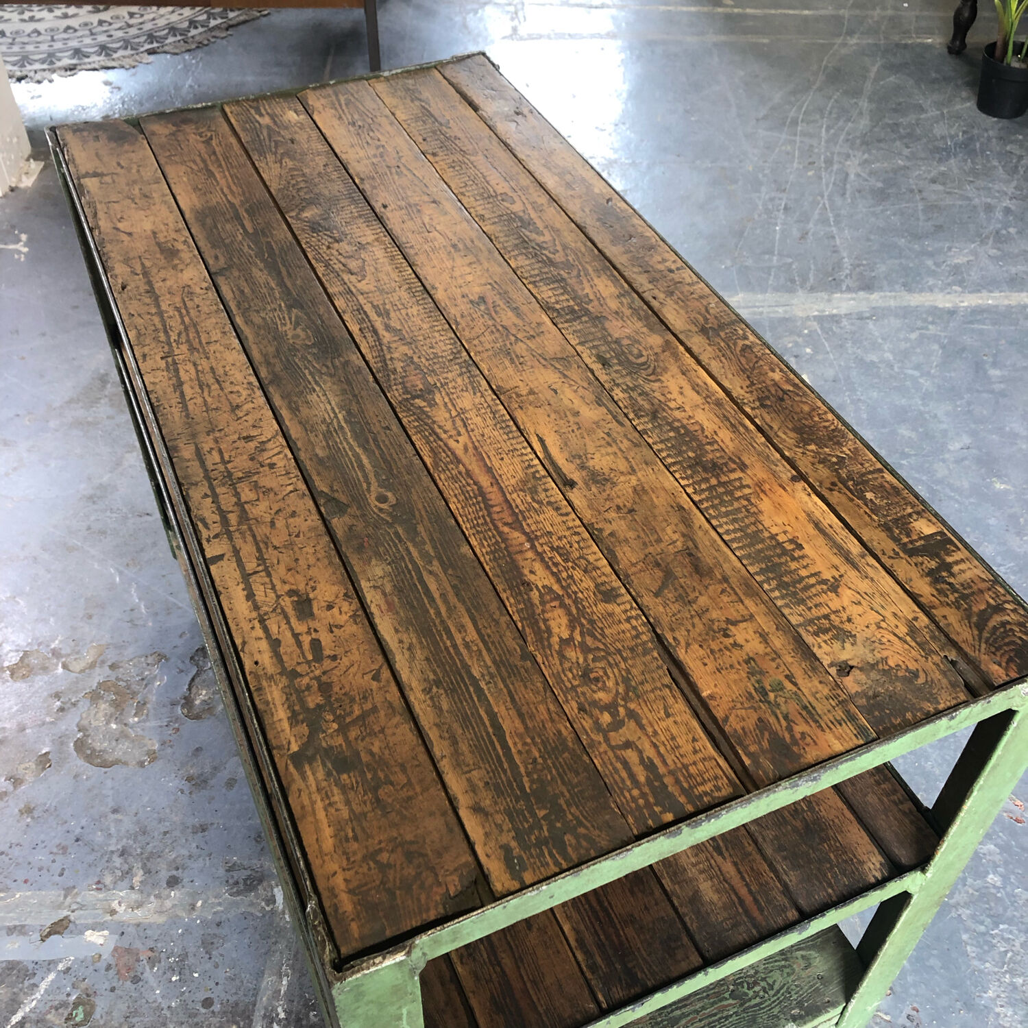 Industrial trolley with shelves, wood and metal