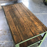 Industrial trolley with shelves, wood and metal