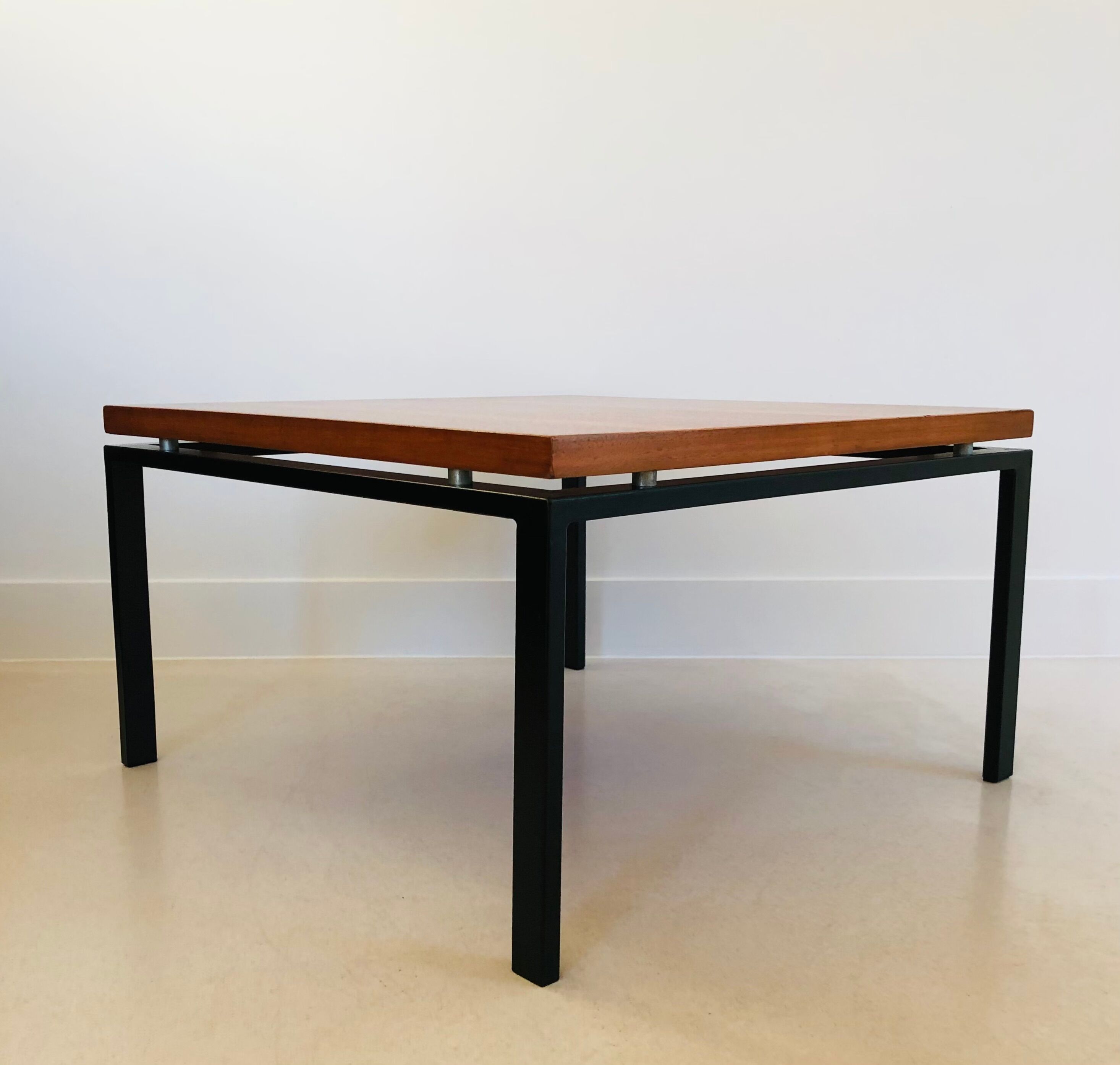 Square metal and walnut coffee table, Italy 60s