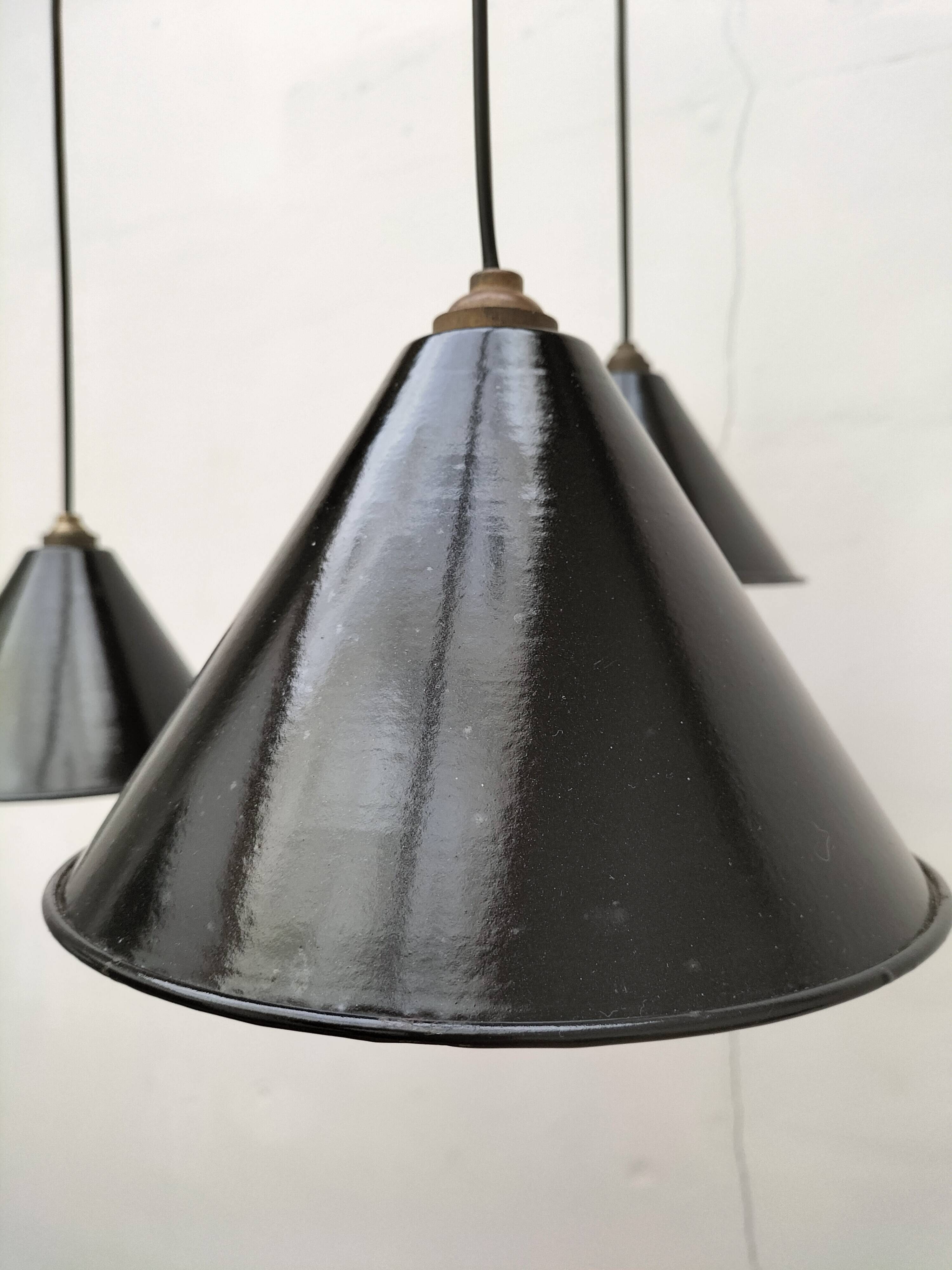 Enameled sheet metal pendant lights
