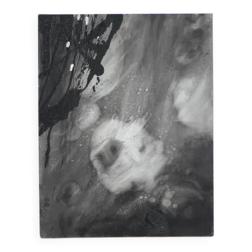 Large painting on canvas attributed to Nicole Cormier Vago, black and white canvas, wall decoration.