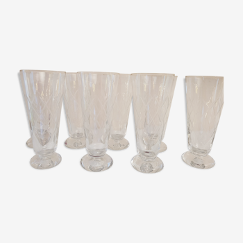 8 flutes in chiseled glass 60's