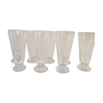 8 flutes in chiseled glass 60's