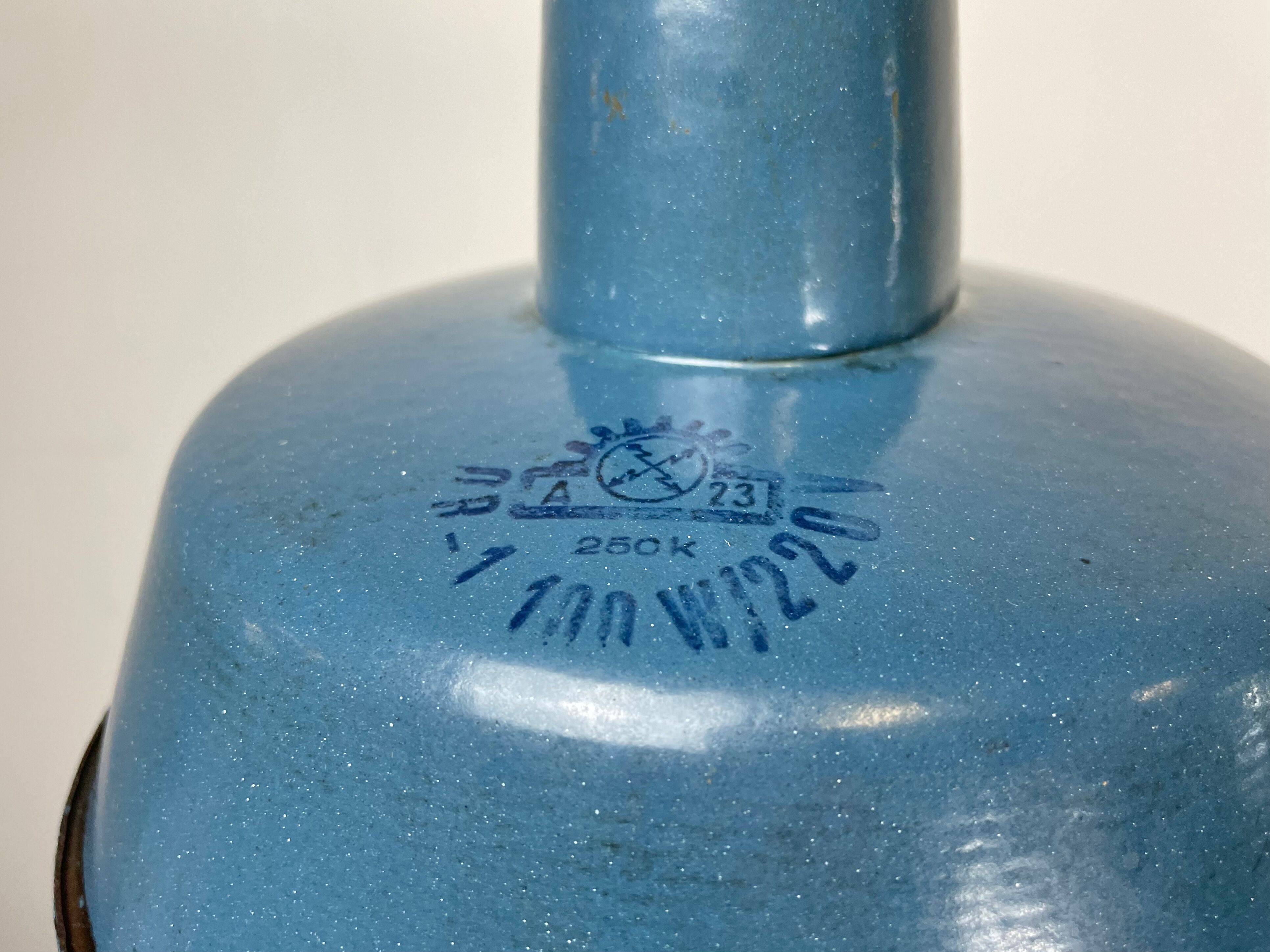 Industrial blue enamel pendant lamp, 1960s