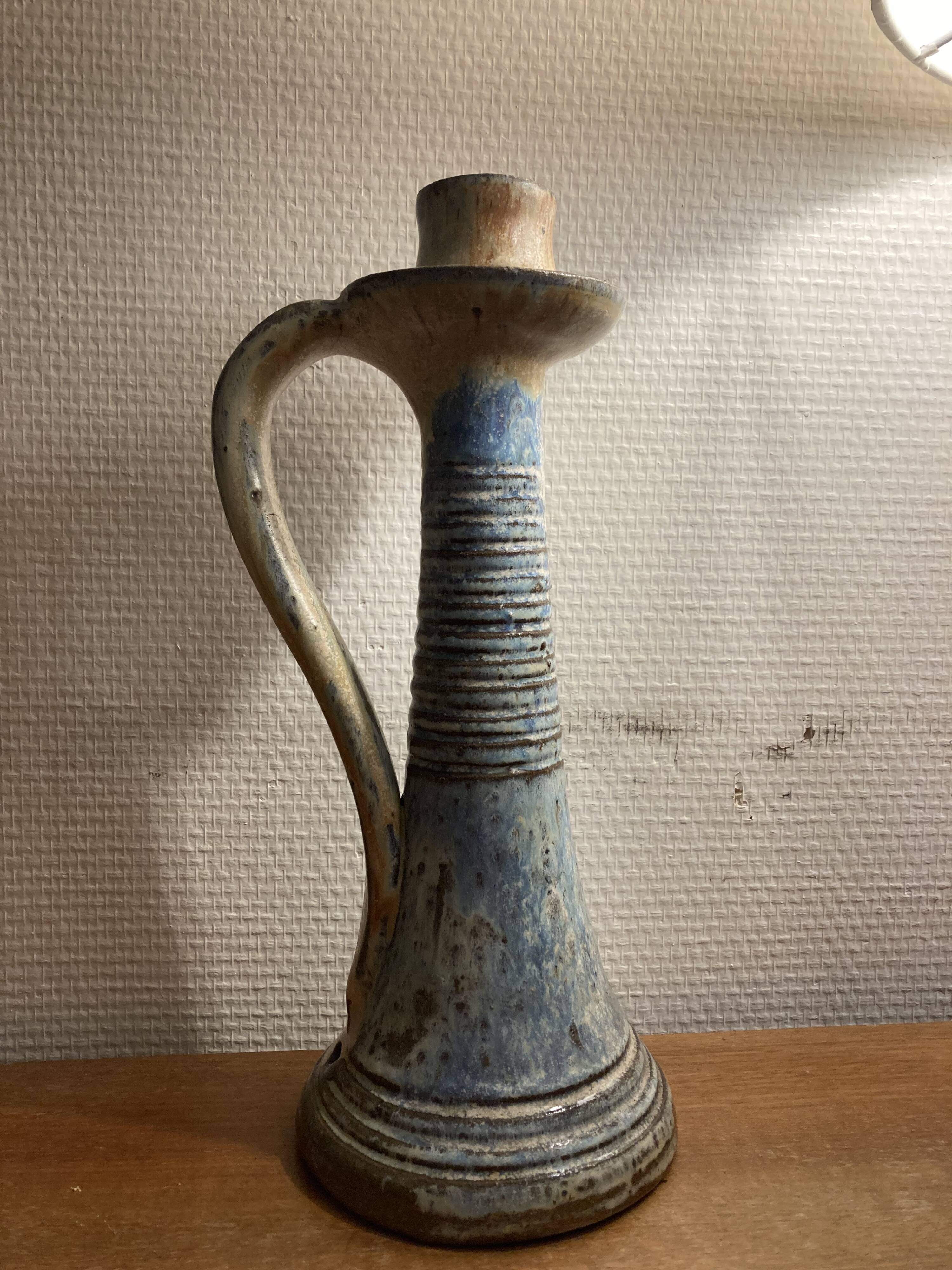 Blue ceramic candle holder