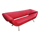 Vintage red leather Leolux Arabella design sofa used