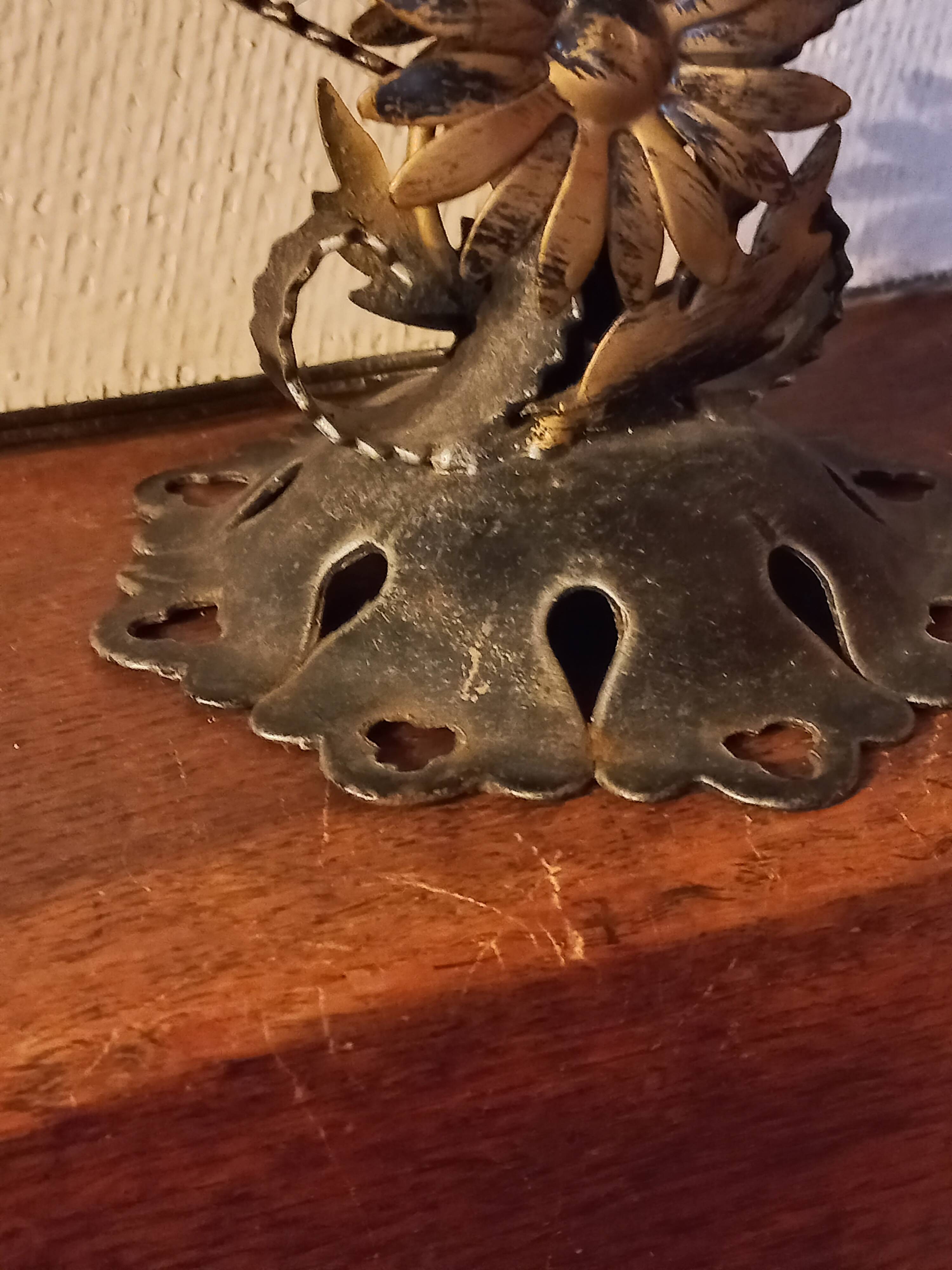 Pair of vintage wrought iron and opaline lamps from the 1960s.