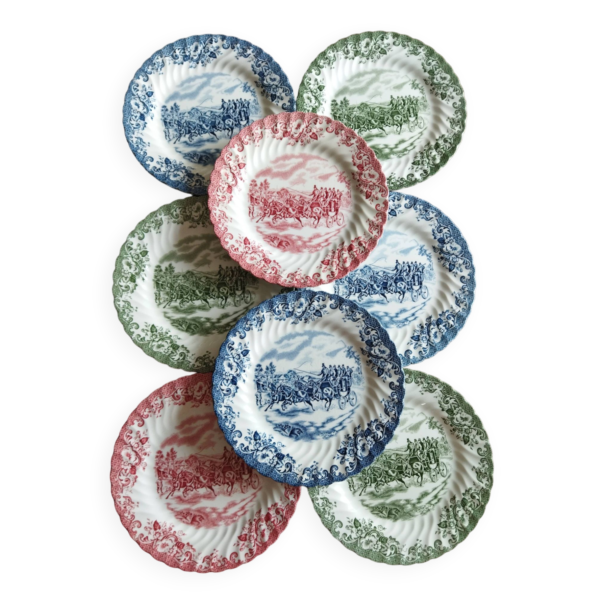 8 Johnson Bros "Coaching Scenes" English dessert plates