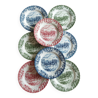 8 Johnson Bros "Coaching Scenes" English dessert plates