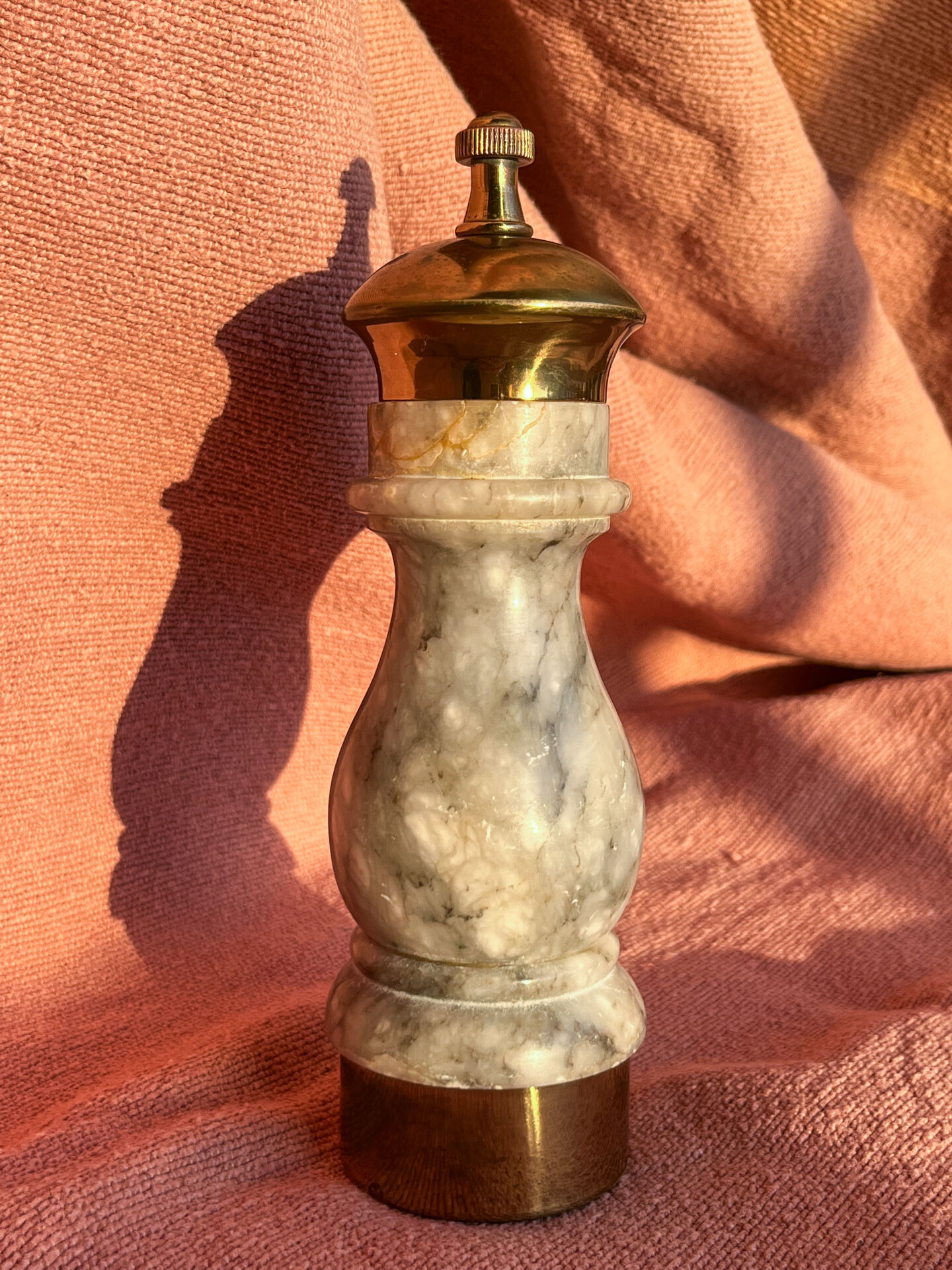 pepper mill, Italian, stone and brass, 1960s