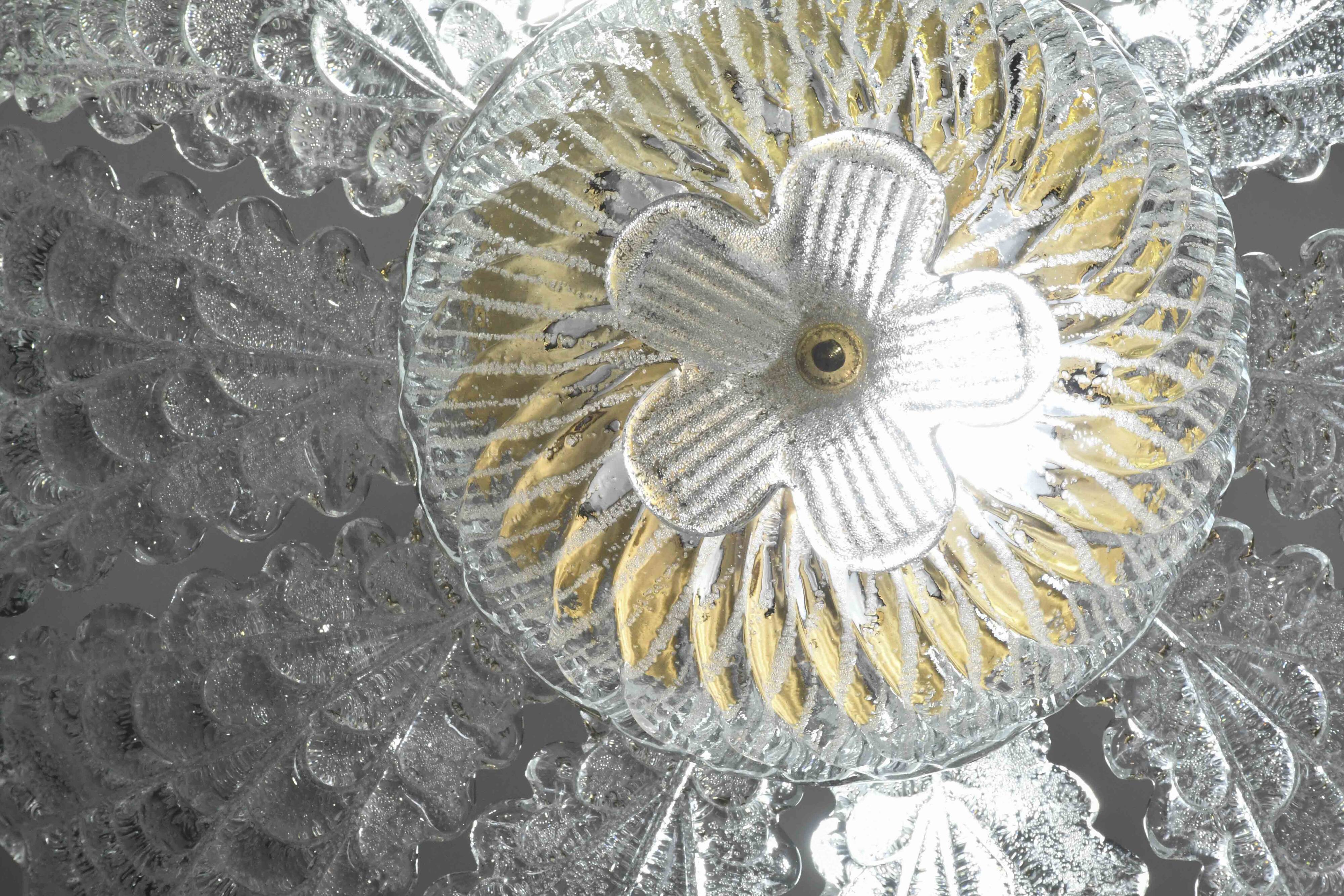 Charming transparent Murano glass leaf ceiling light or chandelier, 1970s