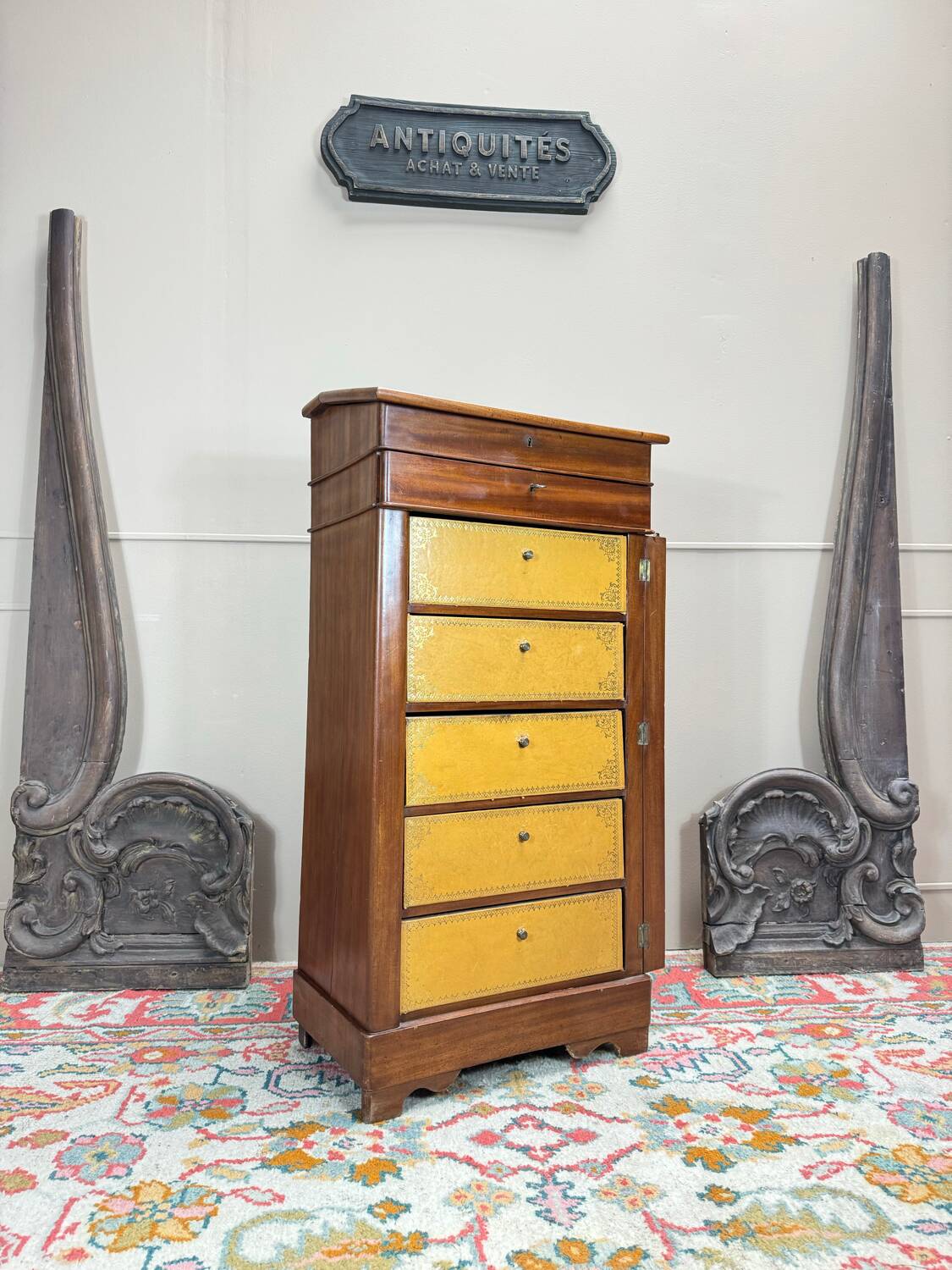 Louis Philippe Mahogany Cartonnier Forming a Desk, 19th Century