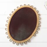 Vintage oval mirror in rattan and bamboo