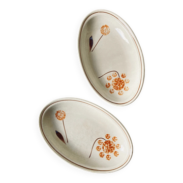 Pair of vintage earthenware dishes from Sarreguemines, 1970s