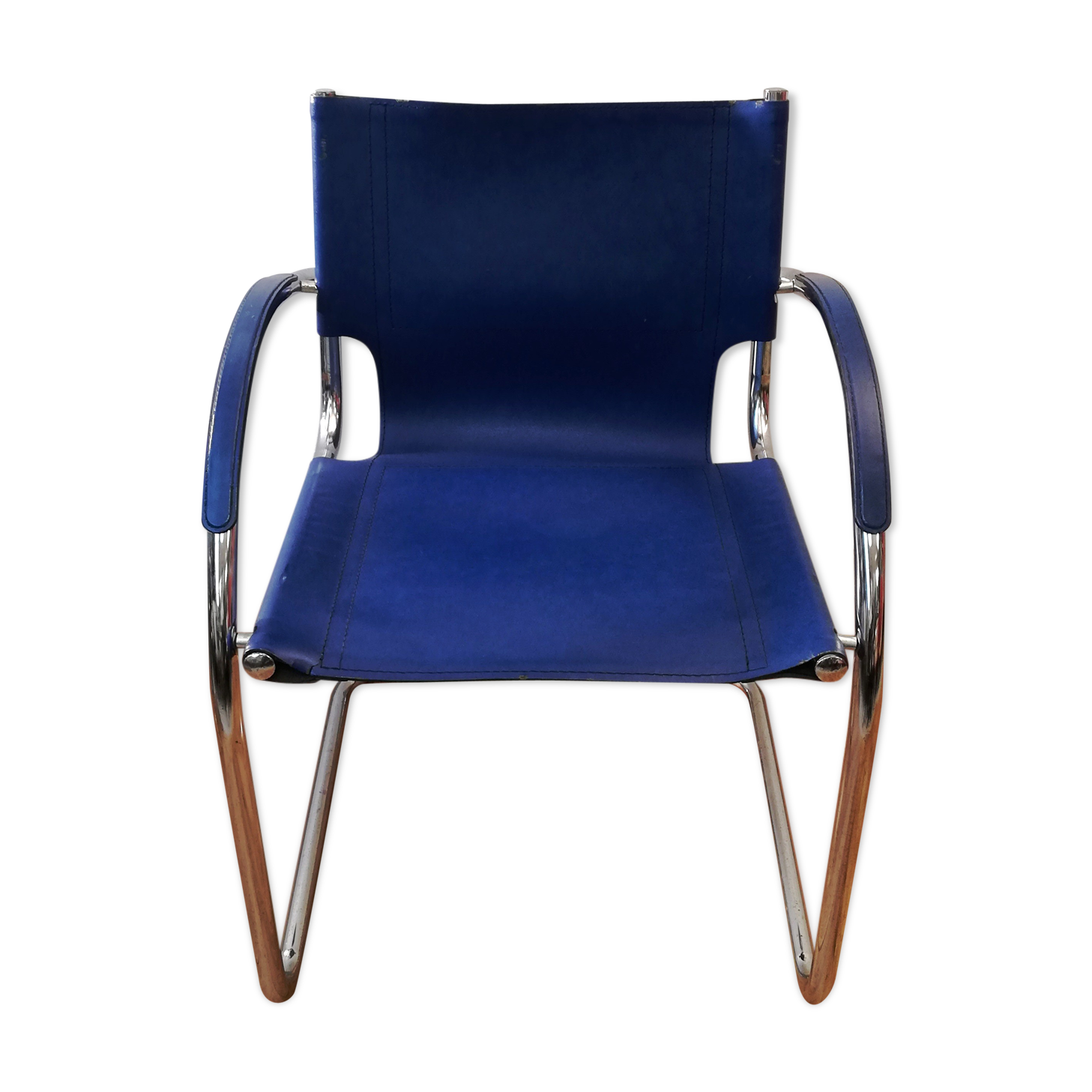 Chaise vintage cuir bleu roi