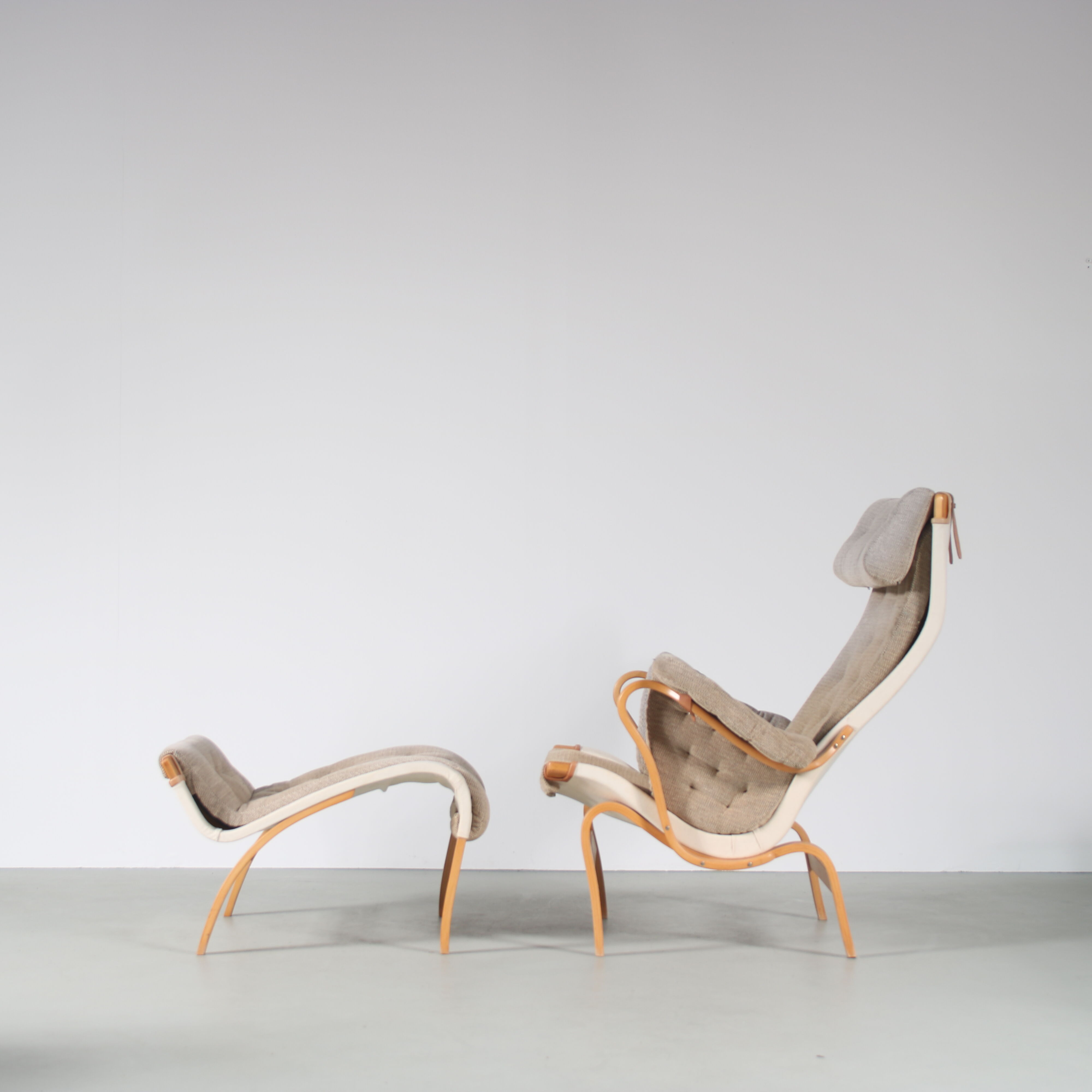 1960s “Pernilla” Chair + ottoman by Bruno Mathsson for DUX, Sweden