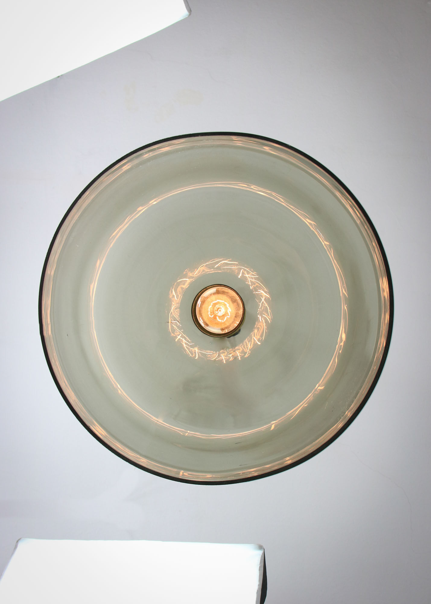 Green italian mid-century glass & brass ceiling lamp