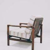 Fauteuil vintage avec coussins en tissu naturel rayé