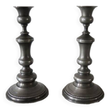 2 old hallmarked pewter bryard candlesticks