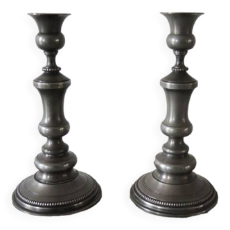 2 old hallmarked pewter bryard candlesticks