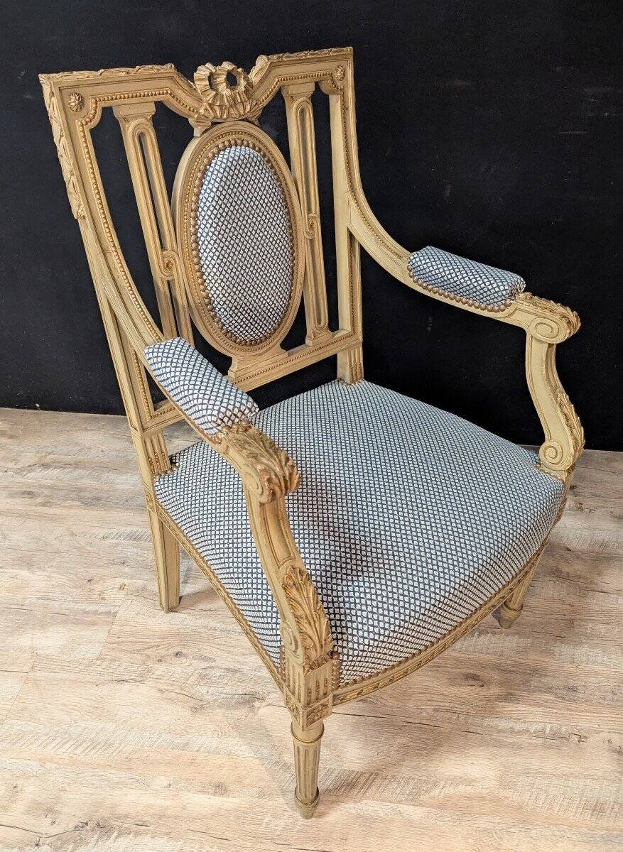 Pair of Louis XVI Armchairs in Lacquered Wood